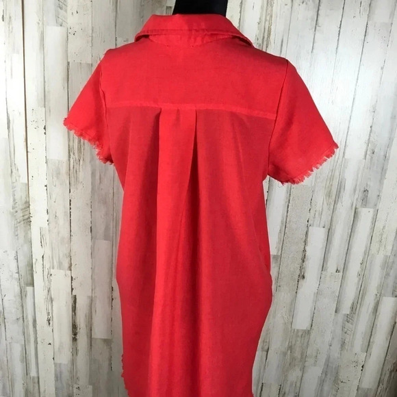 Umgee Red Shift Shirt Dress Pocket Tunic Top Short - Picture 3 of 5